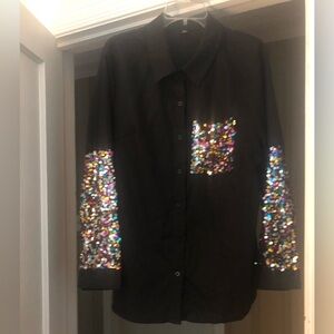 Black Shirt with Sequin Accents